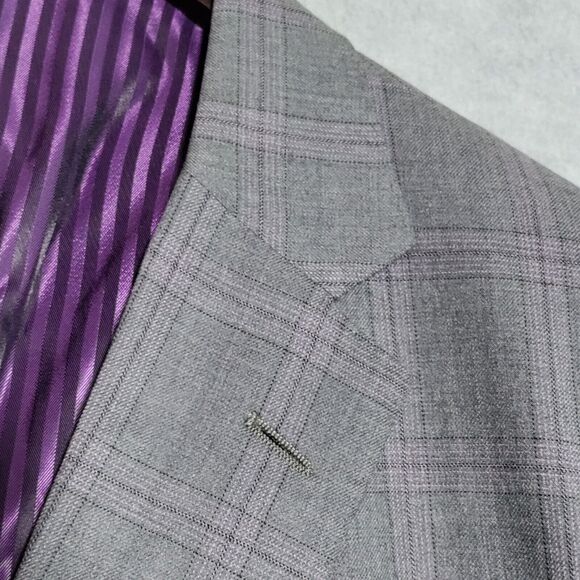 Holland & Sherry Savile Row Gray Purple Plaid Men’s 58S Blazer Jacket Sport Coat - Picture 3 of 16